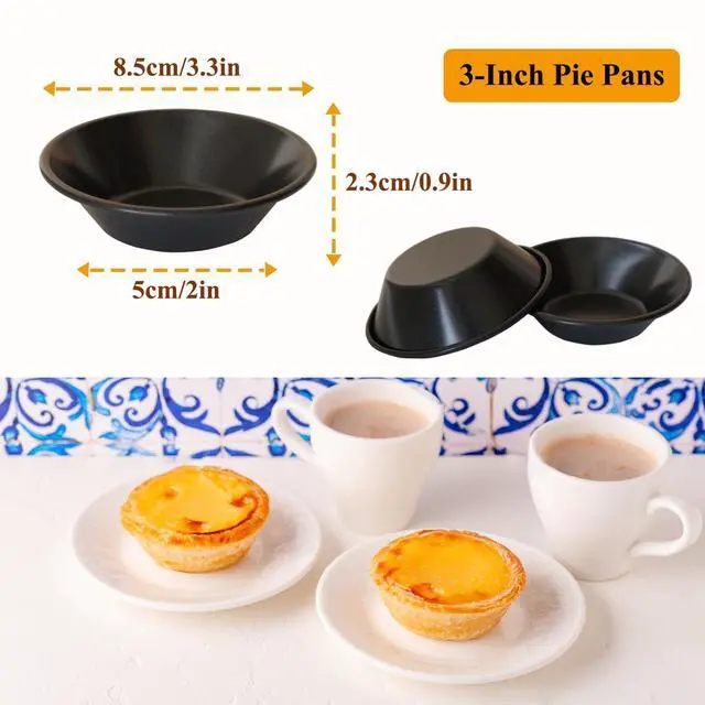 Alt view image 2 of 7 - 6PCS Egg Tart Molds 3-Inch Pastel de Nata Tins, Carbon Steel Pie Tins, Mini Tart Pans for Baking