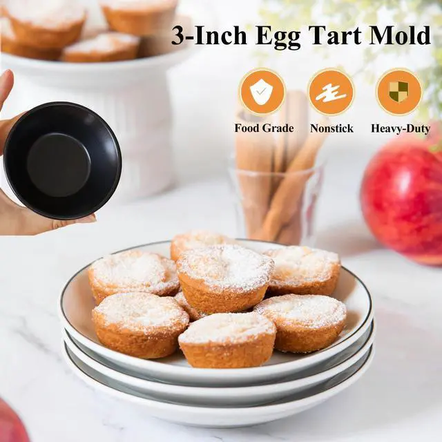 Alt view image 3 of 7 - 6PCS Egg Tart Molds 3-Inch Pastel de Nata Tins, Carbon Steel Pie Tins, Mini Tart Pans for Baking