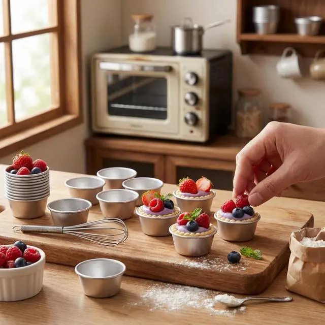 Alt view image 4 of 6 - 10 Pieces Individual Flan Molds Egg Tart Molds Pudding Cups Mini Chocolate Molten Pans Carbon Steel Cupcake Cake Cookie, Round Nonstick Popover Bakeware Tumblers(2.6 x 2 x 1.3 Inch)