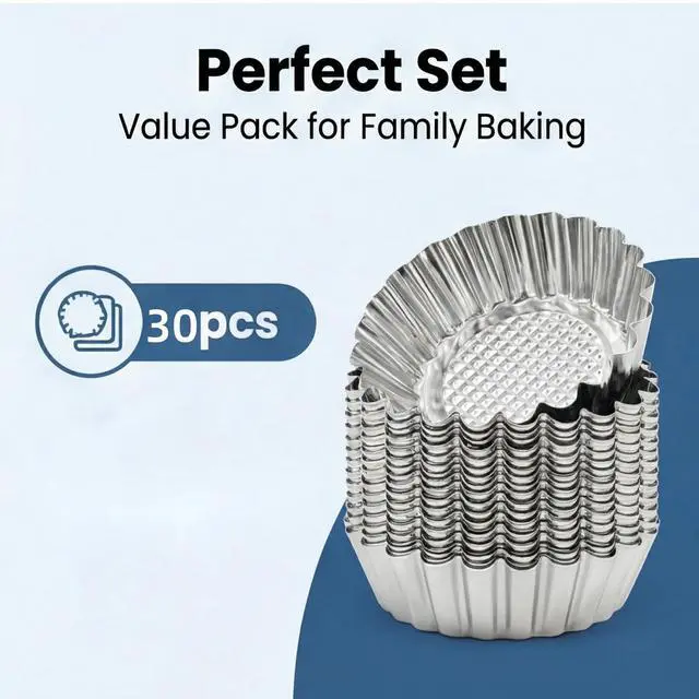 Alt view image 5 of 7 - 30Pcs 3.8" Stainless Steel Tart Pans for Egg Tart, Ensaymada