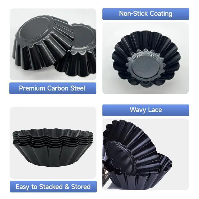 Alt view image 3 of 7 - 12PCS Egg Tart Molds, 3-Inch Non Stick Mini Tart Pans with Silicone Basting Pastry Brush, Fluted Mini Pie Pans for Baking