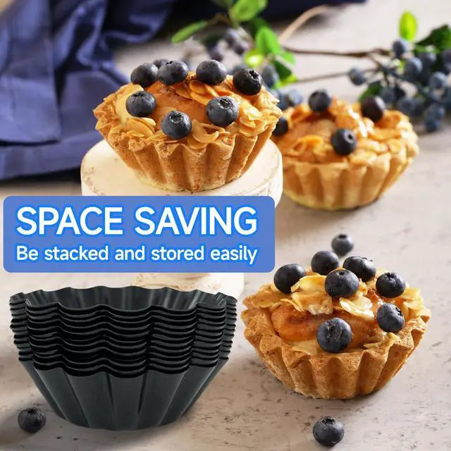 Alt view image 5 of 7 - 12PCS Egg Tart Molds, 3-Inch Non Stick Mini Tart Pans with Silicone Basting Pastry Brush, Fluted Mini Pie Pans for Baking