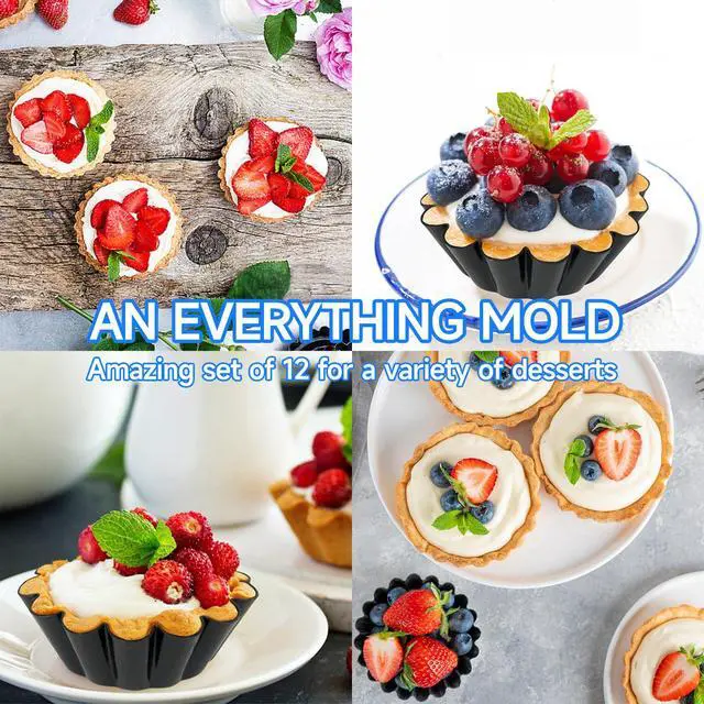 Alt view image 6 of 7 - 12PCS Egg Tart Molds, 3-Inch Non Stick Mini Tart Pans with Silicone Basting Pastry Brush, Fluted Mini Pie Pans for Baking