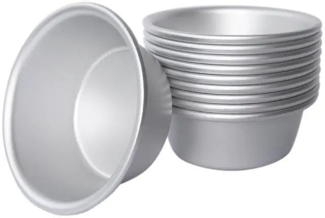 Main image of Aluminum Alloy Tart Pan, 3 Inch Cute Flan Mold, 10 Pieces Egg Tart Molds for Baking Pastel de Nata, Pie, Tartlet, Popover - Silver Tin