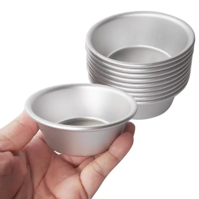 Alt view image 3 of 7 - Aluminum Alloy Tart Pan, 3 Inch Cute Flan Mold, 10 Pieces Egg Tart Molds for Baking Pastel de Nata, Pie, Tartlet, Popover - Silver Tin