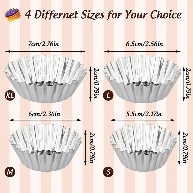 Alt view image 2 of 6 - 20 Pack Egg Tart Pans, 2.6 x 0.8in Small Metal Cupcake Pans Pie Cookie Muffin Tins Reusable Baking Mold Cups