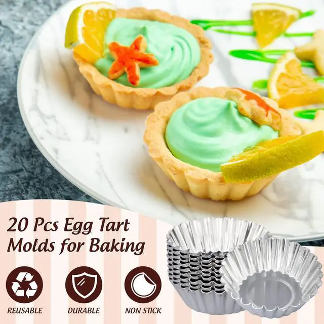 Alt view image 3 of 6 - 20 Pack Egg Tart Pans, 2.6 x 0.8in Small Metal Cupcake Pans Pie Cookie Muffin Tins Reusable Baking Mold Cups