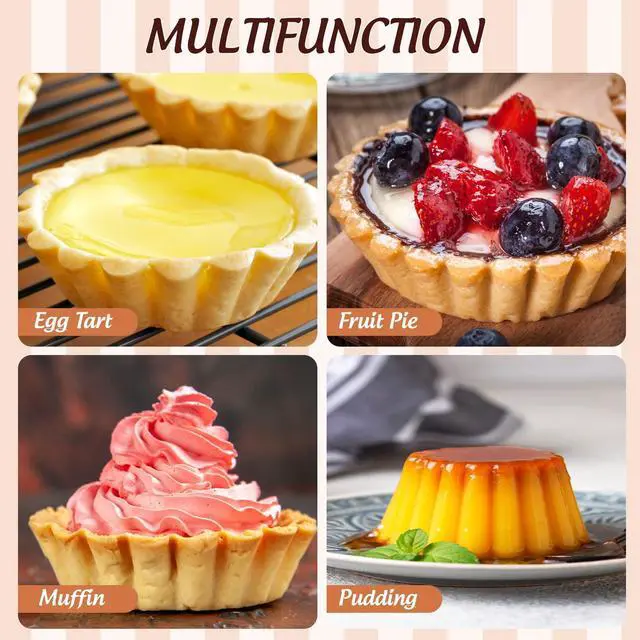 Alt view image 6 of 6 - 20 Pack Egg Tart Pans, 2.6 x 0.8in Small Metal Cupcake Pans Pie Cookie Muffin Tins Reusable Baking Mold Cups