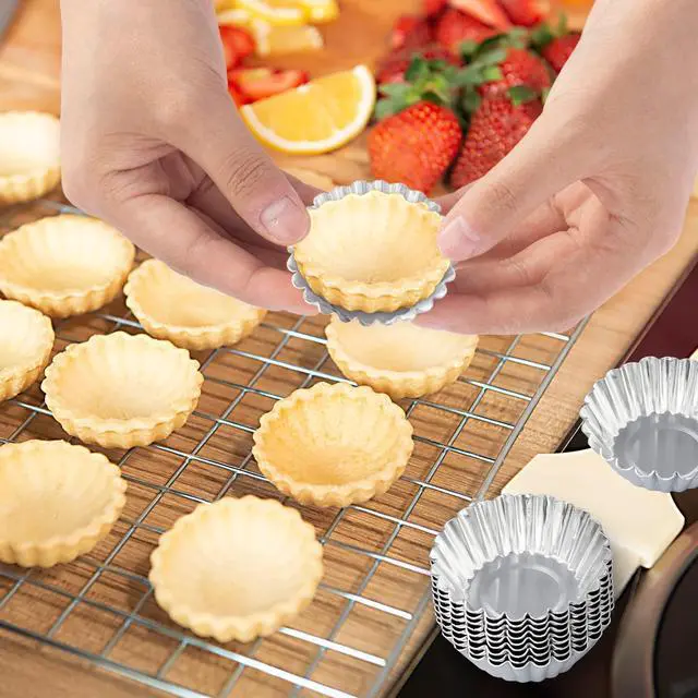 Alt view image 4 of 6 - 20 Pack Egg Tart Pans, 2.6 x 0.8in Small Metal Cupcake Pans Pie Cookie Muffin Tins Reusable Baking Mold Cups