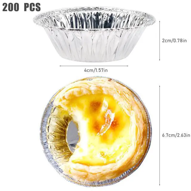 Alt view image 2 of 7 - 200 PCS Egg Tart Baking Cups, Disposable Aluminum Foil Liners for Pudding, Cupcake, Muffin, Creme Brulee Baking