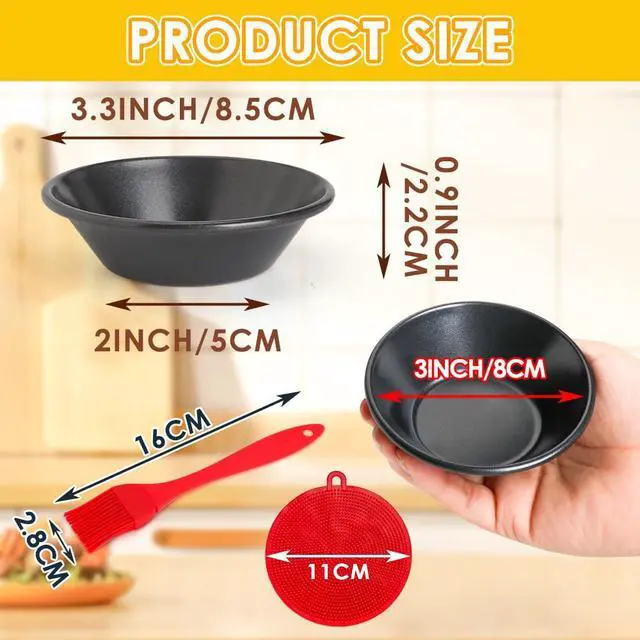 Alt view image 2 of 7 - 12 pcs Egg Tart Molds, Quyimy 3" Mini Tart Pans, Non-Stick Carbon Steel Mini Tart Panw/Oil & Dish Brushes for Cupcake Cake Muffin Mold Tin Pan, Baking Set Tool for Cakes, Cookies, Desserts