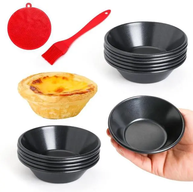 Main image of 12 pcs Egg Tart Molds, Quyimy 3" Mini Tart Pans, Non-Stick Carbon Steel Mini Tart Panw/Oil & Dish Brushes for Cupcake Cake Muffin Mold Tin Pan, Baking Set Tool for Cakes, Cookies, Desserts