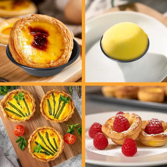 Alt view image 3 of 7 - 12 pcs Egg Tart Molds, Quyimy 3" Mini Tart Pans, Non-Stick Carbon Steel Mini Tart Panw/Oil & Dish Brushes for Cupcake Cake Muffin Mold Tin Pan, Baking Set Tool for Cakes, Cookies, Desserts