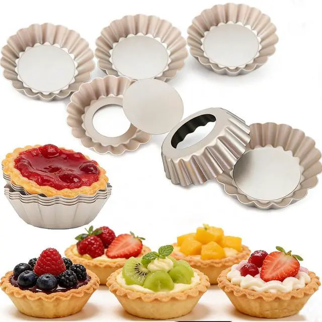 Main image of Mini Tart Pans Removable Bottom 3 Inch, Carbon Steel Nonstick Quiche Pan Pie Tart Tin Mold, 0.8inches High for Baking Tartlets, Pies, Cakes, Cupcakes - Premium Champagne Gold 12PCS