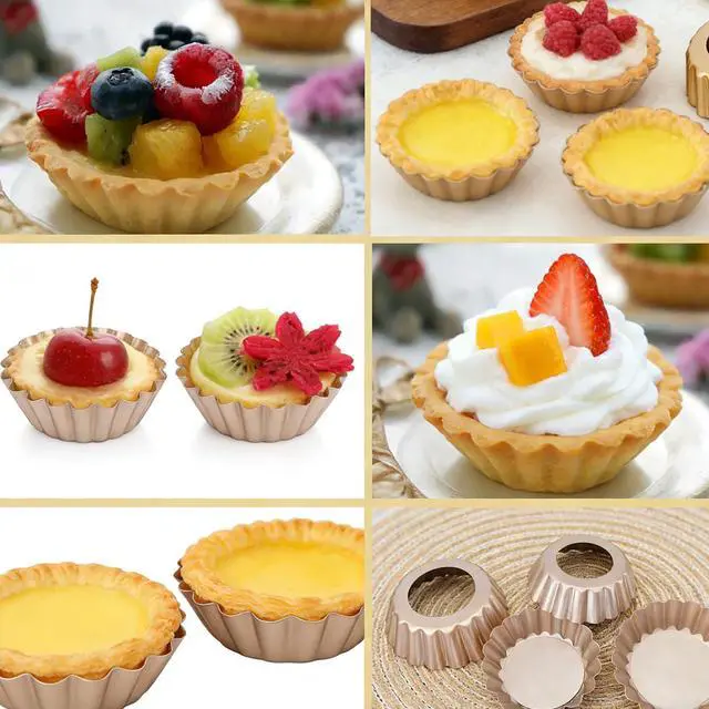 Alt view image 7 of 7 - Mini Tart Pans Removable Bottom 3 Inch, Carbon Steel Nonstick Quiche Pan Pie Tart Tin Mold, 0.8inches High for Baking Tartlets, Pies, Cakes, Cupcakes - Premium Champagne Gold 12PCS