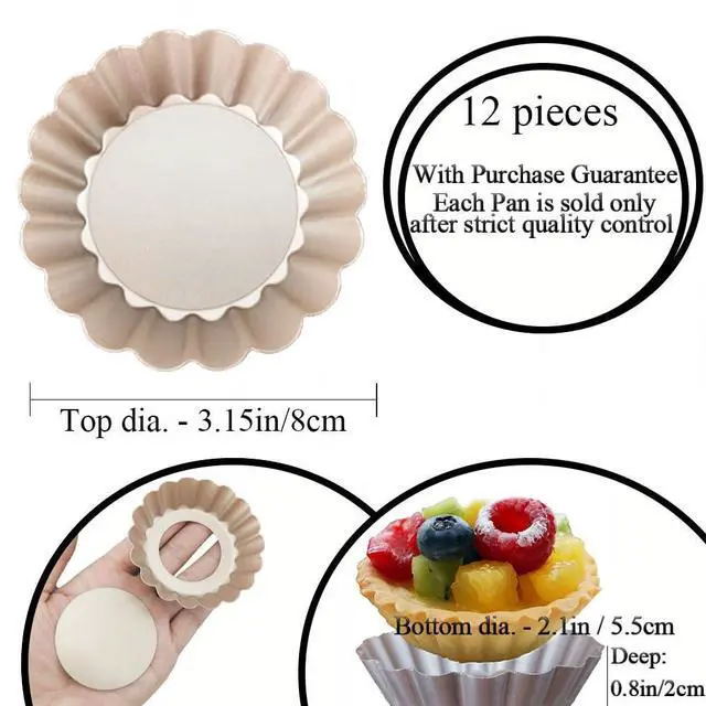 Alt view image 2 of 7 - Mini Tart Pans Removable Bottom 3 Inch, Carbon Steel Nonstick Quiche Pan Pie Tart Tin Mold, 0.8inches High for Baking Tartlets, Pies, Cakes, Cupcakes - Premium Champagne Gold 12PCS