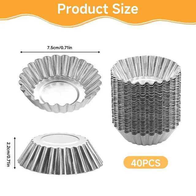 Alt view image 2 of 7 - 40 Pcs 2.75 Inch Egg Tart Molds, Non-Stick Aluminium Tartlet Pans for Baking, Ensaymada Molder Filipino Style for Home Bakers Pastry Chefs Mini Pie Cupcake Dessert