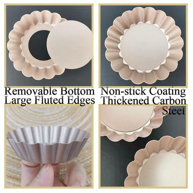 Alt view image 3 of 7 - Mini Tart Pans Removable Bottom 3 Inch, Carbon Steel Nonstick Quiche Pan Pie Tart Tin Mold, 0.8inches High for Baking Tartlets, Pies, Cakes, Cupcakes - Premium Champagne Gold 12PCS