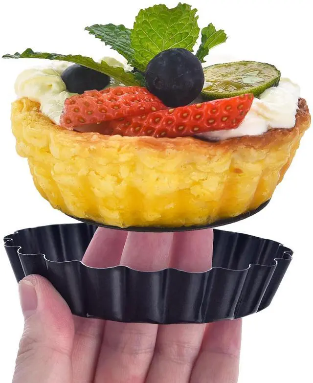 Alt view image 5 of 7 - Mini Tart Pans Removable Bottom 3 Inch, Carbon Steel Nonstick Quiche Pan Pie Tart Tin Mold, 0.8inches High for Baking Tartlets, Pies, Cakes, Cupcakes - Premium Champagne Gold 12PCS