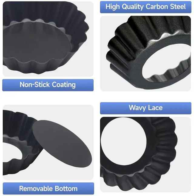 Alt view image 3 of 7 - 12PCS Egg Tart Molds with Removable Bottom, 3 Inch Mini Quiche Pans Nonstick Fluted Tart Pans with Silicone Basting Pastry Brush for Pie, Quiches, Tartlets