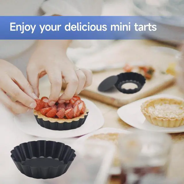 Alt view image 6 of 7 - 12PCS Egg Tart Molds with Removable Bottom, 3 Inch Mini Quiche Pans Nonstick Fluted Tart Pans with Silicone Basting Pastry Brush for Pie, Quiches, Tartlets