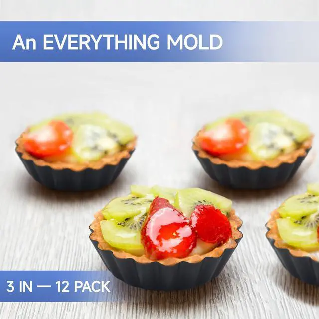 Alt view image 7 of 7 - 12PCS Egg Tart Molds with Removable Bottom, 3 Inch Mini Quiche Pans Nonstick Fluted Tart Pans with Silicone Basting Pastry Brush for Pie, Quiches, Tartlets