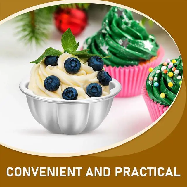 Alt view image 2 of 7 - 8pcs Aluminum Alloy Flan Mold Non-stick Egg Tart Tartlet Pudding Molds - Flower Shape Baking Cups For Muffins Pastries Desserts