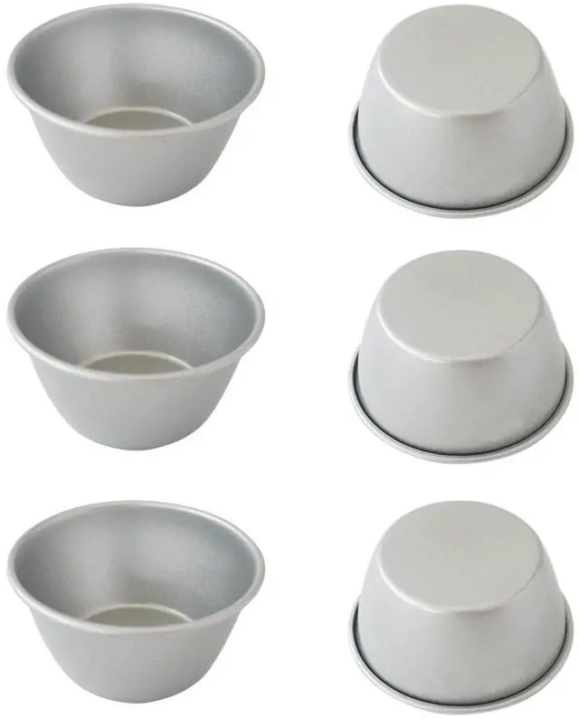 Main image of Metal Pudding Moulds, Carbon Steel Popover Pans Egg Tart Molds, Individual Small Flan Baking Cups, Mini Round Cake Tin for Chocolate Molten, Yorkshire Pudding, Panna Cotta - 3Inch, 6PCS