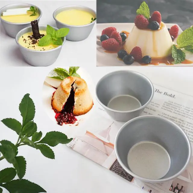 Alt view image 2 of 7 - Metal Pudding Moulds, Carbon Steel Popover Pans Egg Tart Molds, Individual Small Flan Baking Cups, Mini Round Cake Tin for Chocolate Molten, Yorkshire Pudding, Panna Cotta - 3Inch, 6PCS