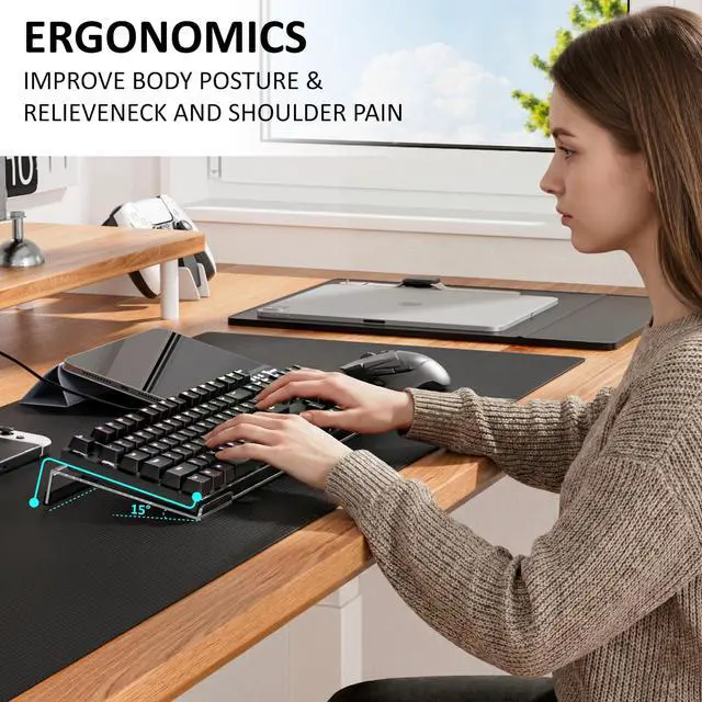 Alt view image 4 of 7 - Computer Keyboard Stand PC Keyboard Stand, Acrylic Tilted Keyboard Stand for Ergonomic Typing Clear Keyboard Tray for Easy Typing and Working, Keyboard Holder with Silicone Non-Slip Case