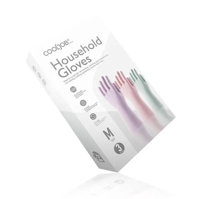 Alt view image 5 of 6 - 3 Pairs Colorful Household Gloves with Cotton Liner & Non-slip Grip, Water Resistant Reusable Dish Washing Rubber Gloves for Kitchen & Bathroom Cleaning, Medium