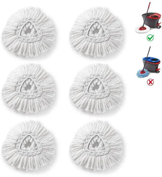 Main image of Mop Heads Replacements for O-Ceda Easy Wrin Spin System, Microfiber Refills, Easy Cleaning Mop Head Replacement White 6 Pack