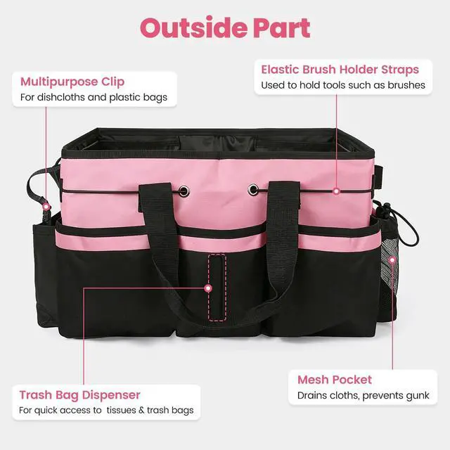 Alt view image 4 of 6 - Wearable Large Cleaning Caddy Bag with Dividers, Household Cleaning Caddy for Cleaning Supplies Organizer Car Wash, Cleaner Tote Detailing Bag with Shoulder Strap and Handles for Housekeeper Storage