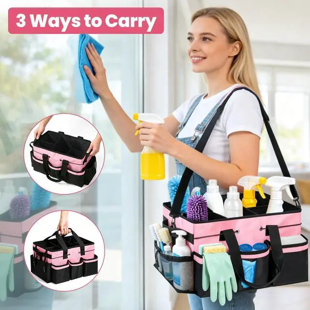 Alt view image 5 of 6 - Wearable Large Cleaning Caddy Bag with Dividers, Household Cleaning Caddy for Cleaning Supplies Organizer Car Wash, Cleaner Tote Detailing Bag with Shoulder Strap and Handles for Housekeeper Storage