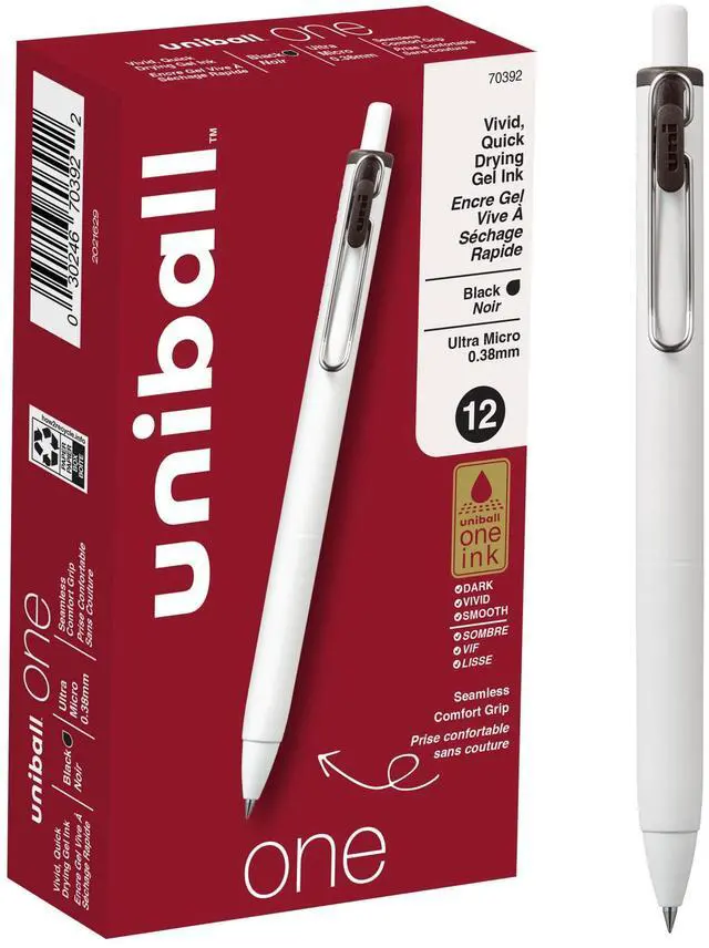 Main image of One Gel Pen 12 Pack; 0.38mm Ultra Micro Black Pens; Gel Ink Pens | Office Supplies Sold by Uniball are Pens; Ballpoint Pen; Colored Pens; Gel Pens; Fine Point; Smooth Writing Pens