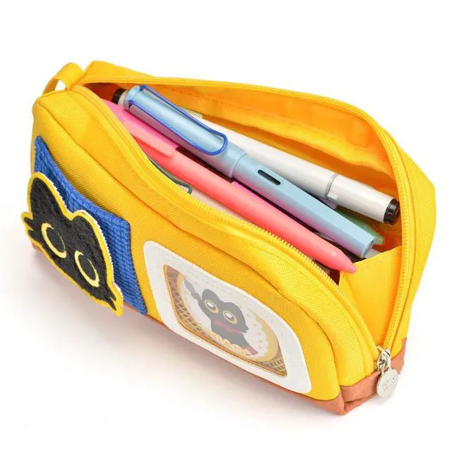 Alt view image 7 of 7 - Pencil Case Large Capacity Adorable Cat Pencil Pouch Stationery Pen Bag for Teen Girls and Boys with Magic Sticker and Decoration Badges-Yellow