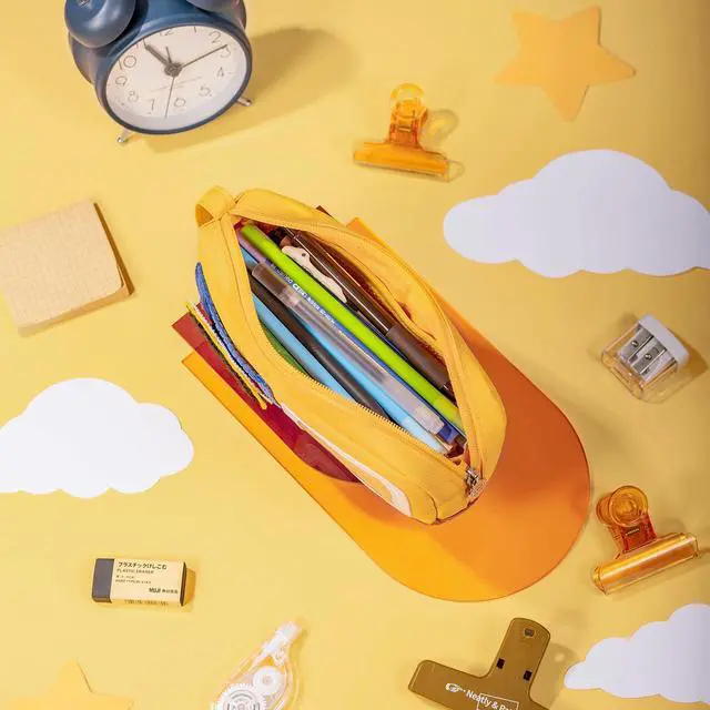 Alt view image 2 of 7 - Pencil Case Large Capacity Adorable Cat Pencil Pouch Stationery Pen Bag for Teen Girls and Boys with Magic Sticker and Decoration Badges-Yellow