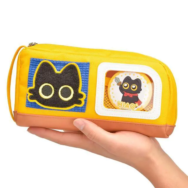 Alt view image 6 of 7 - Pencil Case Large Capacity Adorable Cat Pencil Pouch Stationery Pen Bag for Teen Girls and Boys with Magic Sticker and Decoration Badges-Yellow