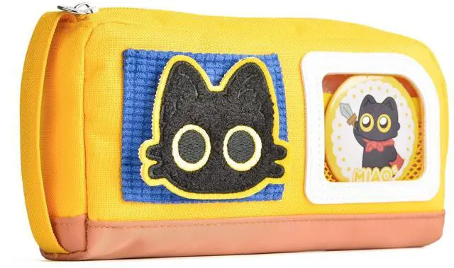 Main image of Pencil Case Large Capacity Adorable Cat Pencil Pouch Stationery Pen Bag for Teen Girls and Boys with Magic Sticker and Decoration Badges-Yellow