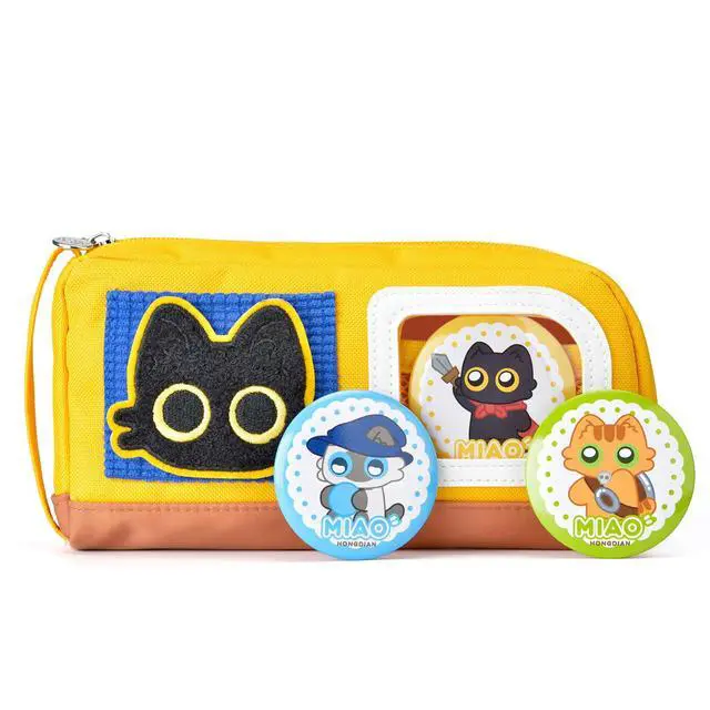 Alt view image 5 of 7 - Pencil Case Large Capacity Adorable Cat Pencil Pouch Stationery Pen Bag for Teen Girls and Boys with Magic Sticker and Decoration Badges-Yellow
