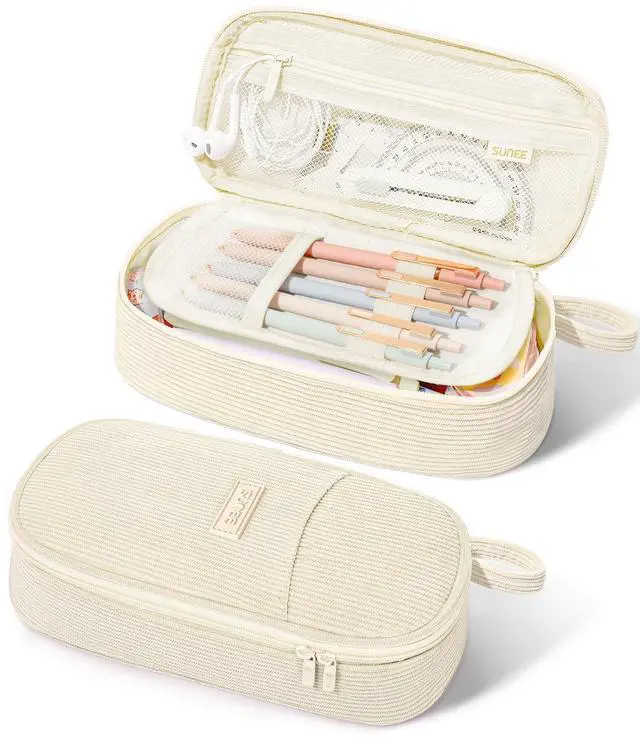 Main image of Cute Pencil Case, Large Pencil Pouch, Aesthetic Big Pencil Bag with Zipper, Kawaii Stationery Storage and Organizer, School Supplies for Teen and Adult, Boys&Girls, Soft Corduroy Warm Beige