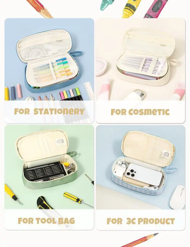 Alt view image 6 of 7 - Cute Pencil Case, Large Pencil Pouch, Aesthetic Big Pencil Bag with Zipper, Kawaii Stationery Storage and Organizer, School Supplies for Teen and Adult, Boys&Girls, Soft Corduroy Warm Beige
