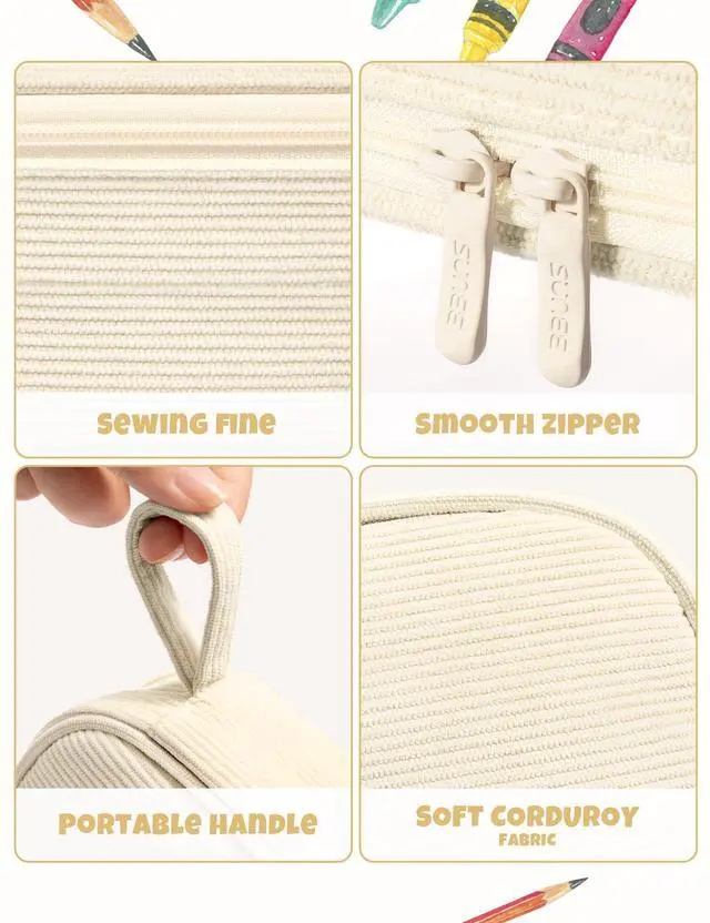 Alt view image 4 of 7 - Cute Pencil Case, Large Pencil Pouch, Aesthetic Big Pencil Bag with Zipper, Kawaii Stationery Storage and Organizer, School Supplies for Teen and Adult, Boys&Girls, Soft Corduroy Warm Beige