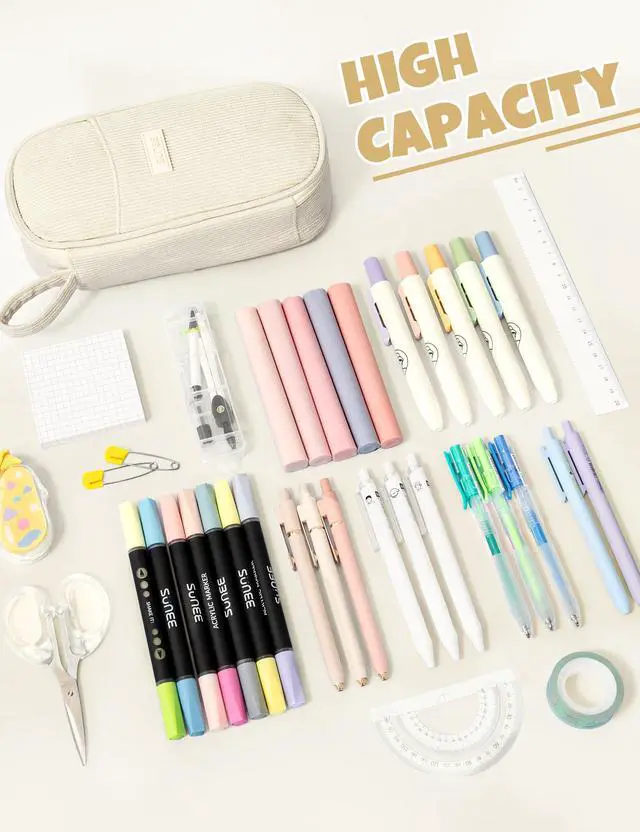 Alt view image 2 of 7 - Cute Pencil Case, Large Pencil Pouch, Aesthetic Big Pencil Bag with Zipper, Kawaii Stationery Storage and Organizer, School Supplies for Teen and Adult, Boys&Girls, Soft Corduroy Warm Beige