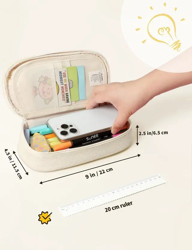 Alt view image 5 of 7 - Cute Pencil Case, Large Pencil Pouch, Aesthetic Big Pencil Bag with Zipper, Kawaii Stationery Storage and Organizer, School Supplies for Teen and Adult, Boys&Girls, Soft Corduroy Warm Beige