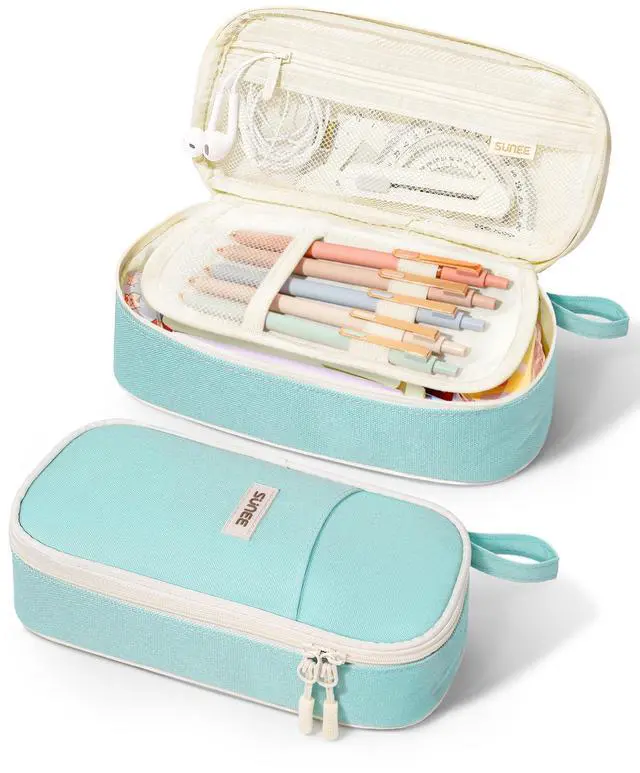 Main image of Cute Pencil Case, Aesthetic Pen Pouch, Colored Large Pencil Bag with Zipper, Kawaii Stationery Storage and Organizer, School Supplies for Teen and Adult Girls, Mint Green