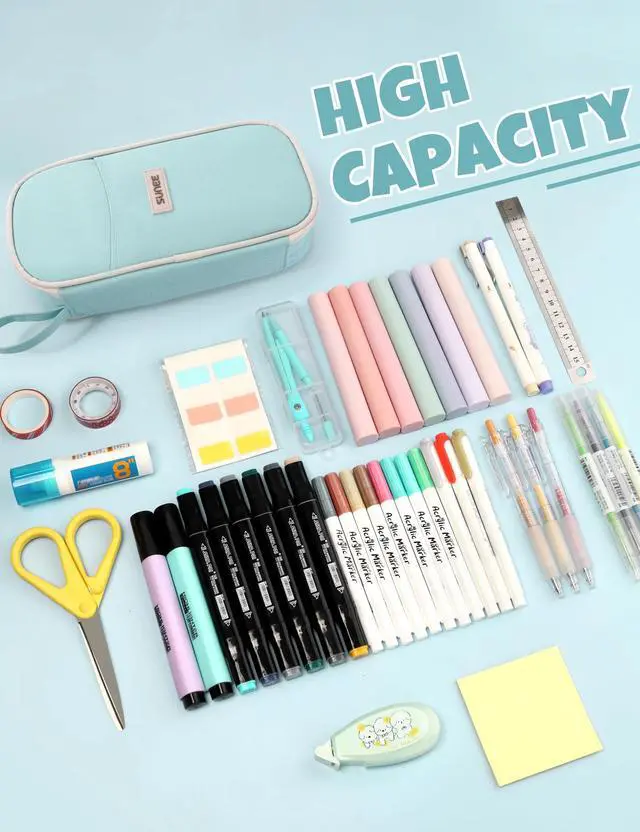 Alt view image 3 of 7 - Cute Pencil Case, Aesthetic Pen Pouch, Colored Large Pencil Bag with Zipper, Kawaii Stationery Storage and Organizer, School Supplies for Teen and Adult Girls, Mint Green