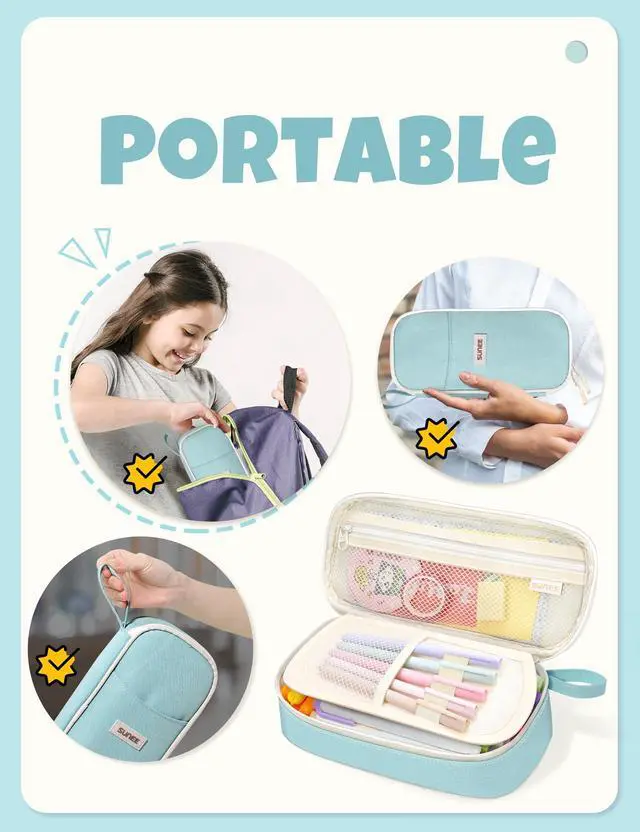 Alt view image 5 of 7 - Cute Pencil Case, Aesthetic Pen Pouch, Colored Large Pencil Bag with Zipper, Kawaii Stationery Storage and Organizer, School Supplies for Teen and Adult Girls, Mint Green