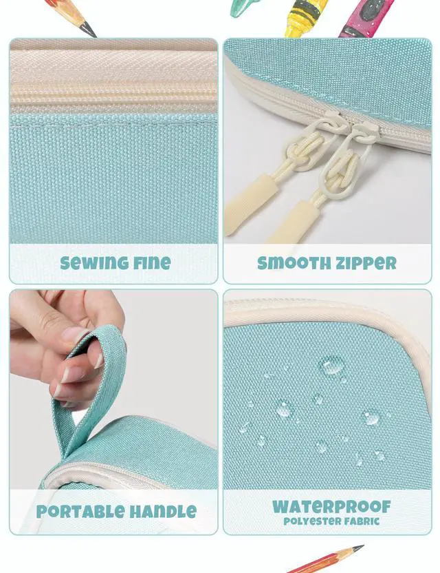Alt view image 6 of 7 - Cute Pencil Case, Aesthetic Pen Pouch, Colored Large Pencil Bag with Zipper, Kawaii Stationery Storage and Organizer, School Supplies for Teen and Adult Girls, Mint Green