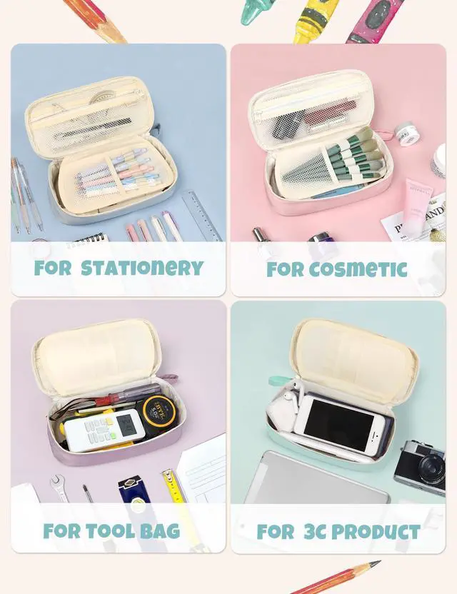 Alt view image 7 of 7 - Cute Pencil Case, Aesthetic Pen Pouch, Colored Large Pencil Bag with Zipper, Kawaii Stationery Storage and Organizer, School Supplies for Teen and Adult Girls, Mint Green